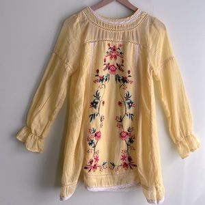 Umgee Floral Embroidered Boho Loose Fit Ruffle Sleeve Mini Dress